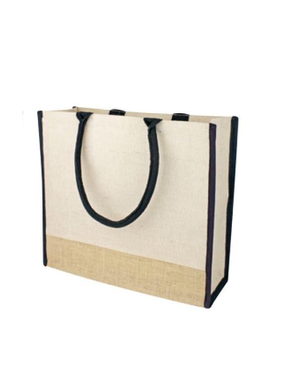 Large Reusable Jute Blend Tote Bags Burlap Accents and Full Gusset (By Piece)