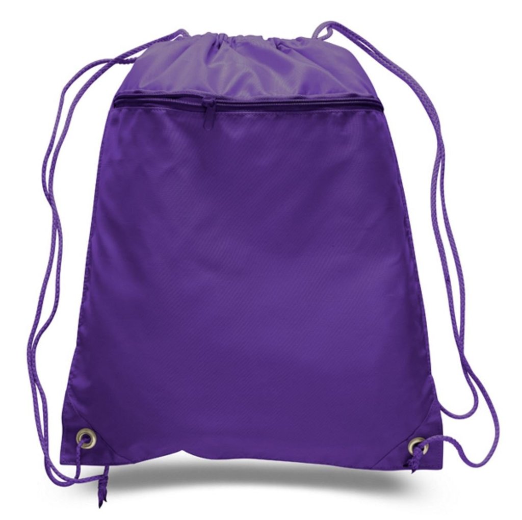 Polyester Value Drawstring Bags with Front Zippered Pocket