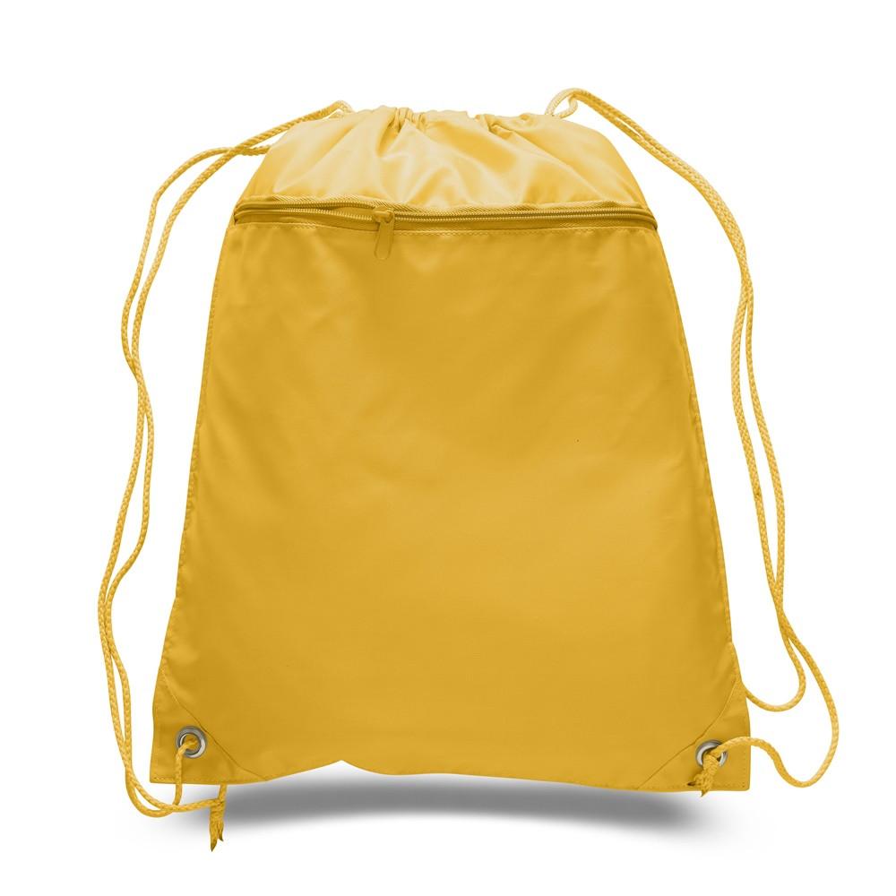 Polyester Value Drawstring Bags with Front Zippered Pocket