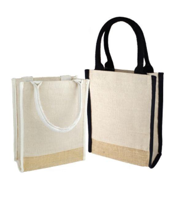 Small Jute Blend Tote Bags with Full Gusset and Burlap Accents