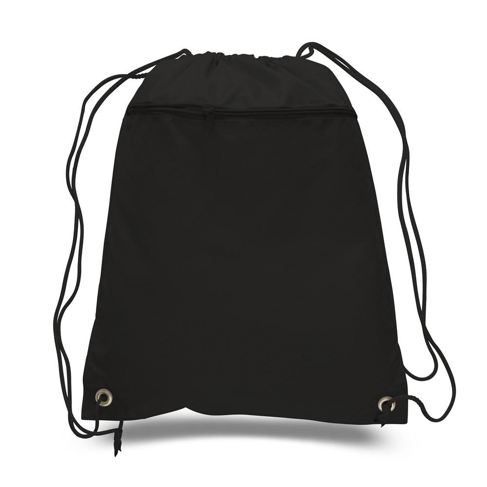 Polyester Value Drawstring Bags with Front Zippered Pocket