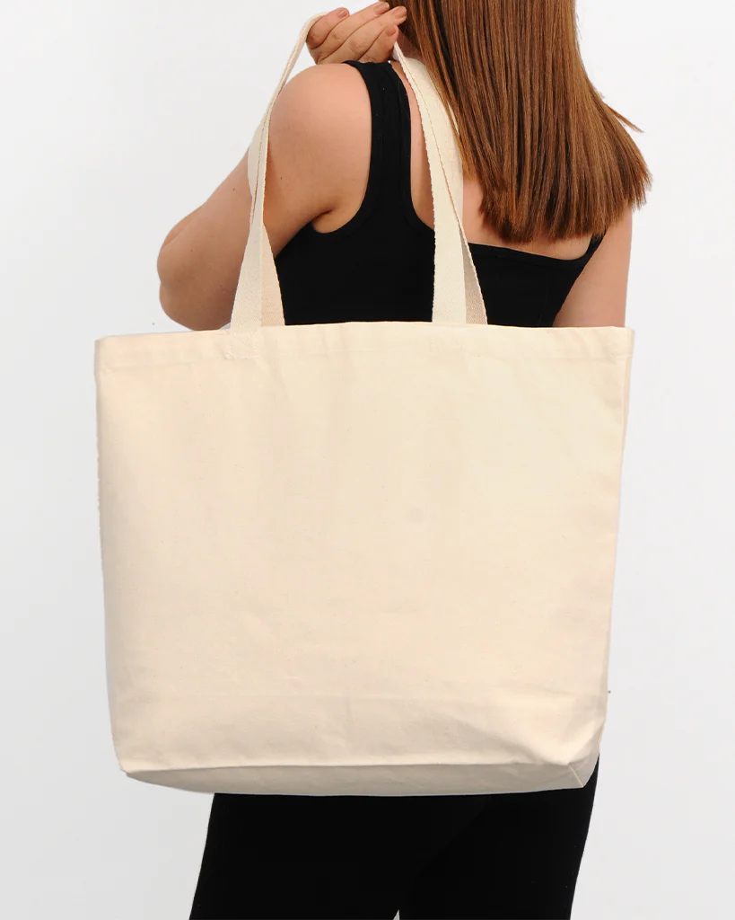 18" Large Organic Canvas Shopper Tote Bags with Bottom Gusset - By Piece