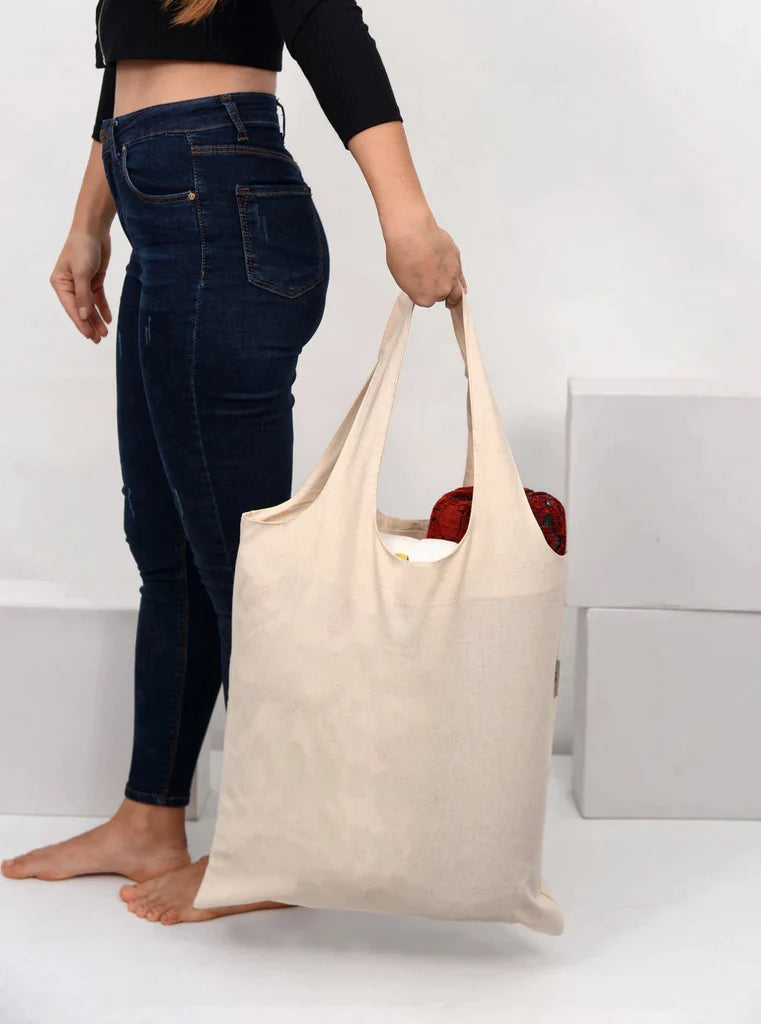 Large 100% Cotton Organic Stow-N-Go Tote Bag - By Piece