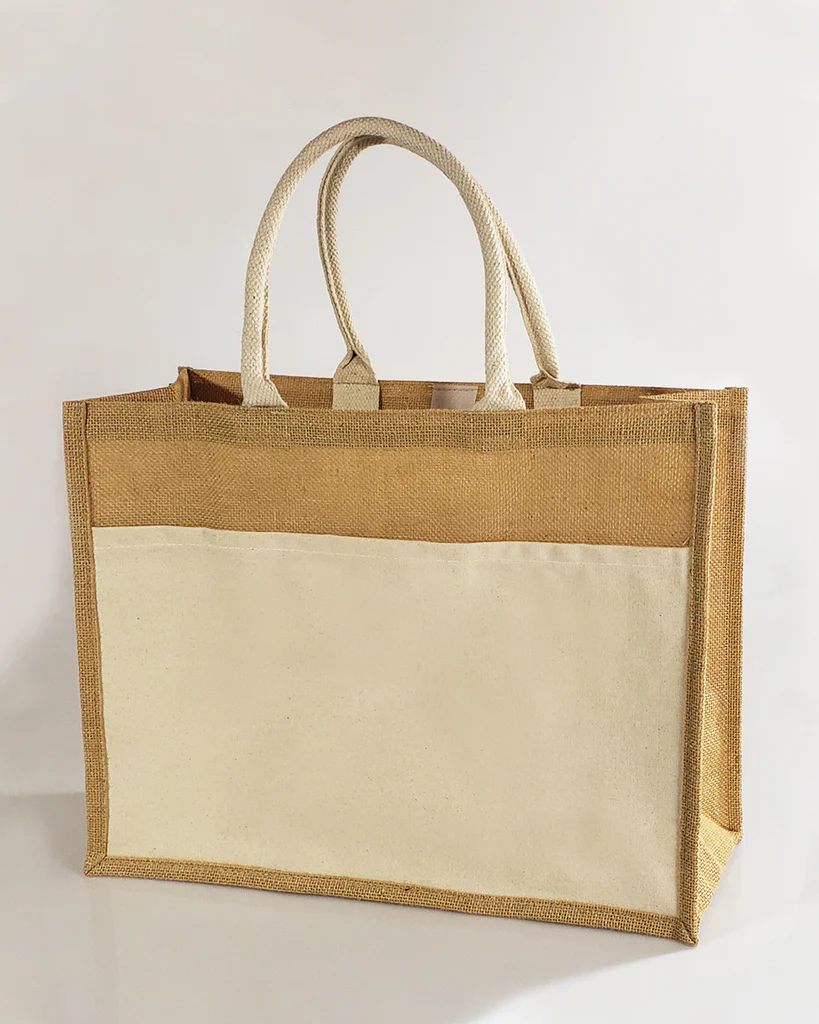 Easy-to-Decorate Jute Tote Bags with Canvas Front Pocket - By Piece