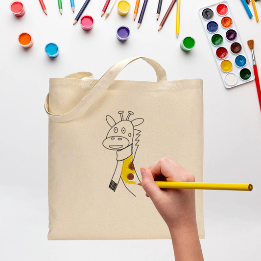 Black Color Giraffe Tote Bag (Basic Level) - Coloring-Painting Bags for Kids