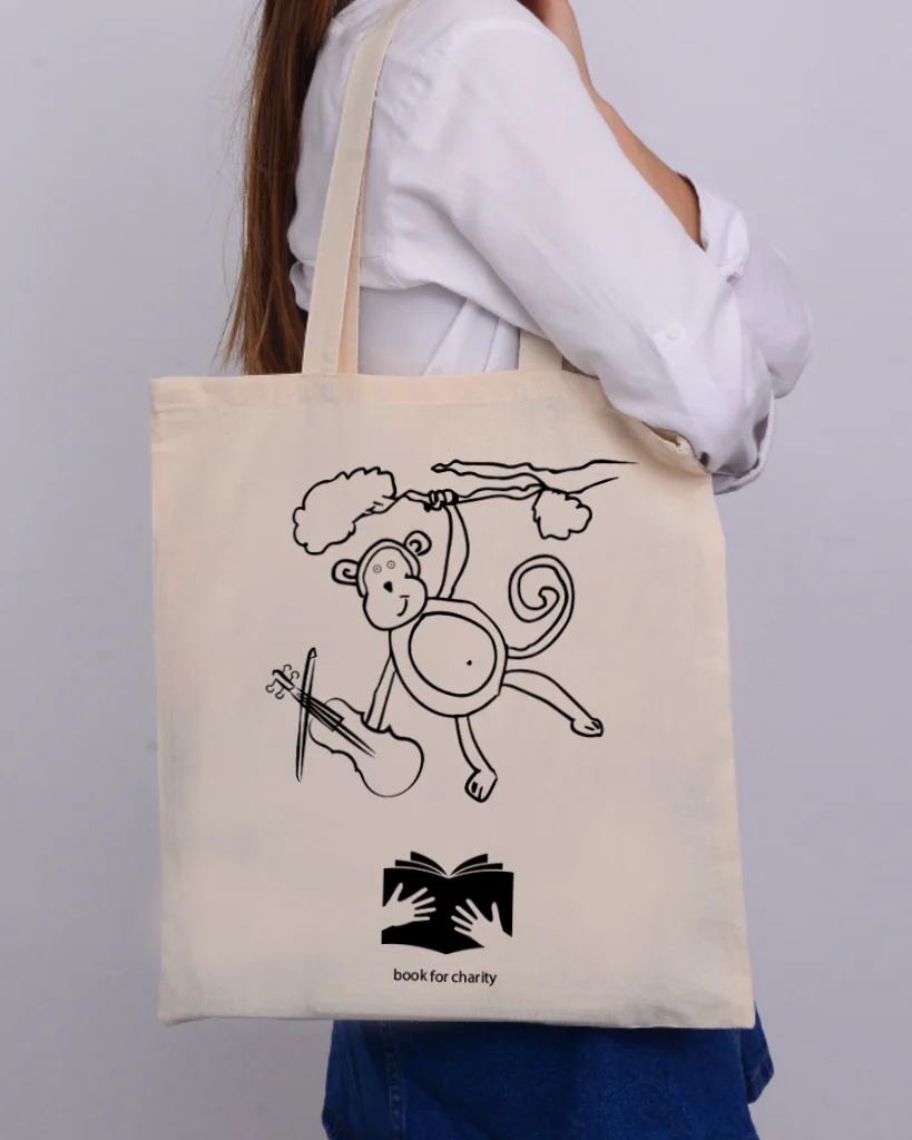 Black Color Monkey Tote Bag (Basic Level) - Coloring-Painting Bags for Kids