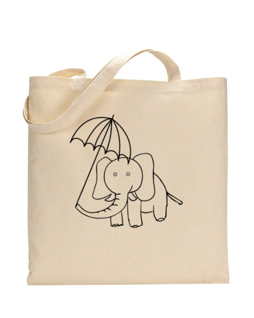 Black Color Elephant Tote Bag (Basic Level) - Coloring-Painting Bags for Kids