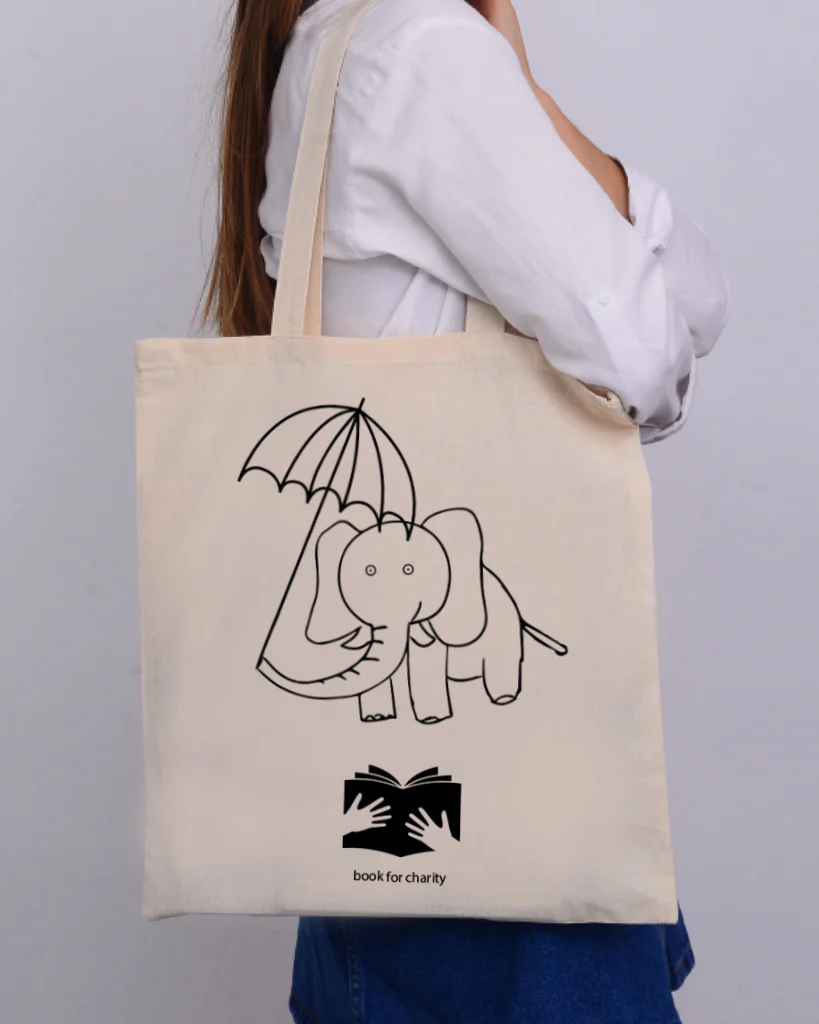 Black Color Elephant Tote Bag (Basic Level) - Coloring-Painting Bags for Kids