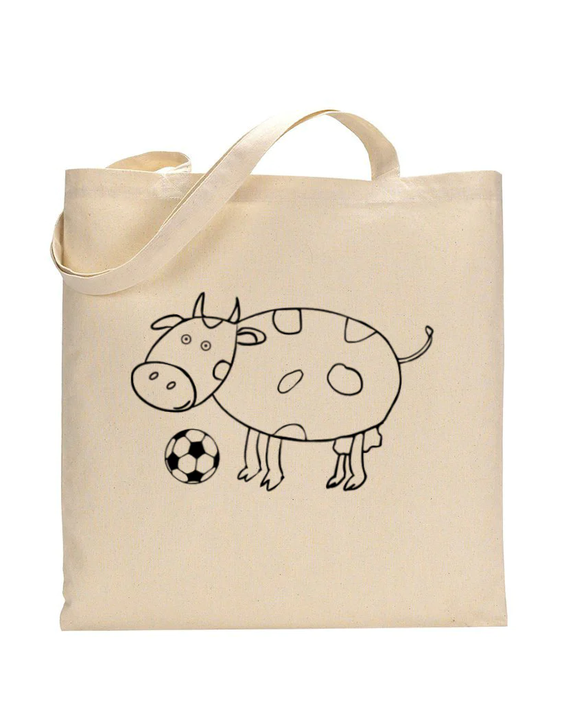 Black Color Baby Cow Tote Bag (Basic Level) - Coloring-Painting Bags for Kids