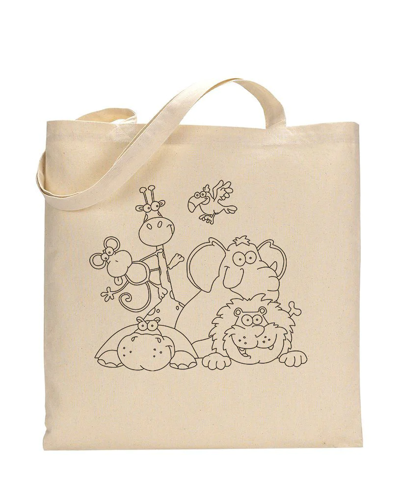 Black Color Zoo Tote Bag (Advance Level) - Coloring-Painting Bags for Kids