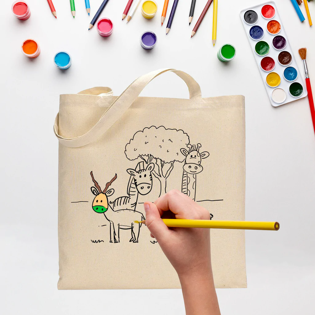 Black Color Lawn Tote Bag (Advance Level) - Coloring-Painting Bags for Kids
