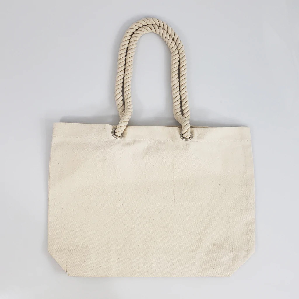 Canvas Beach Tote Bag with Fancy Rope Handles