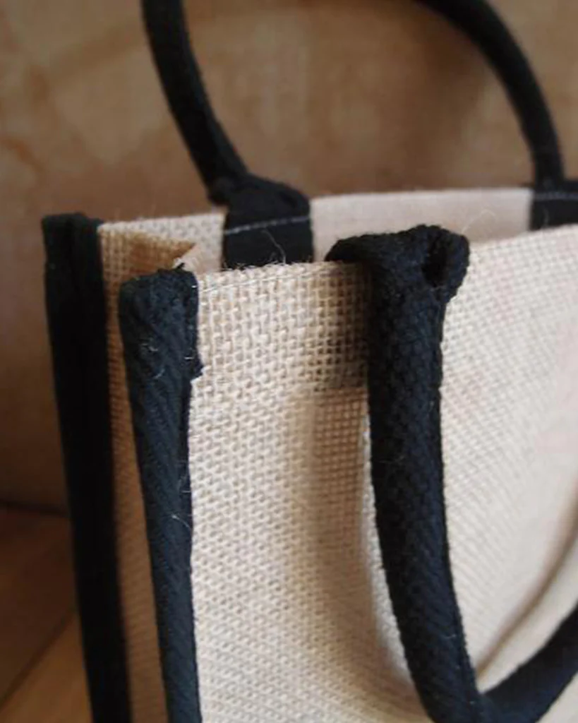 Small Jute Tote Favor Bags with Black Cotton Trim