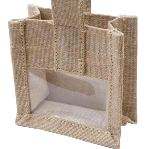 Mini Rustic Wedding Favor Burlap Tote Bag with Clear Window