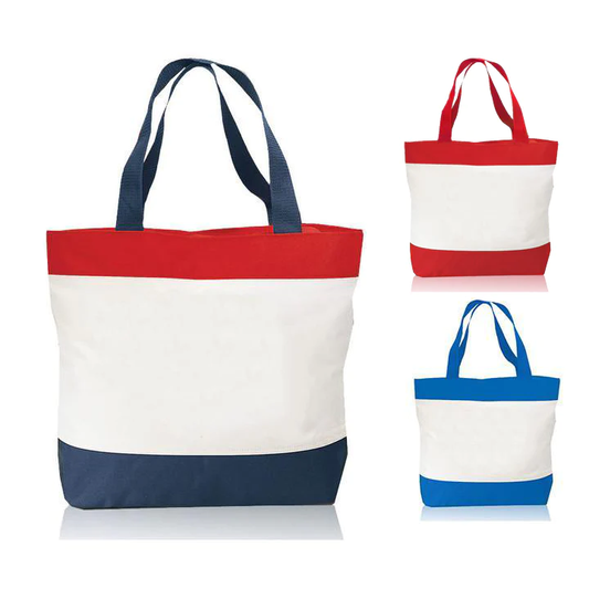 Tri-Color Deluxe Poly Zipper Beach Tote Bags - By Piece