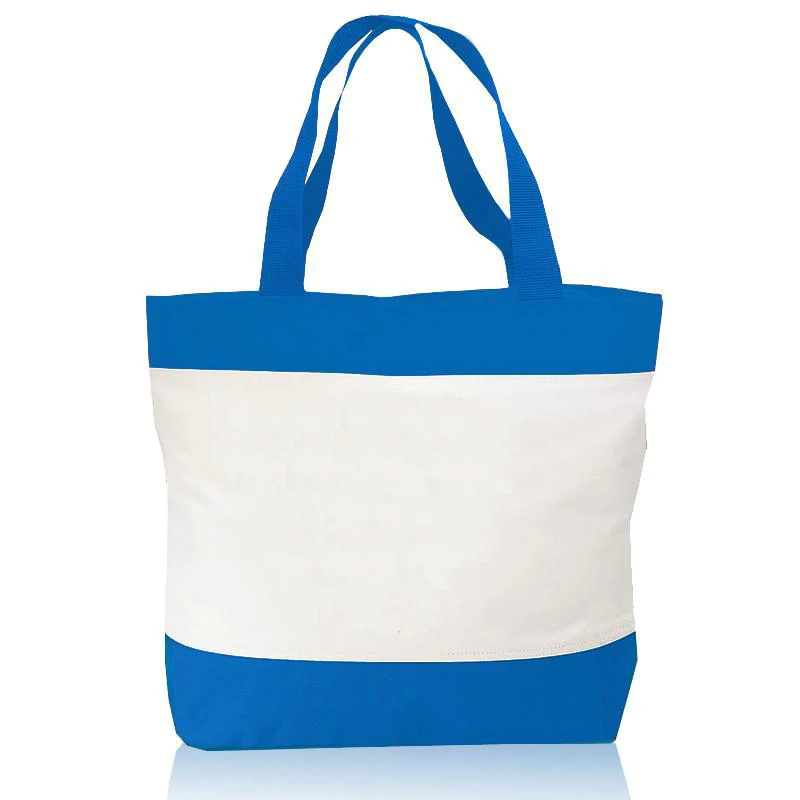 Tri-Color Deluxe Poly Zipper Beach Tote Bags - By Piece