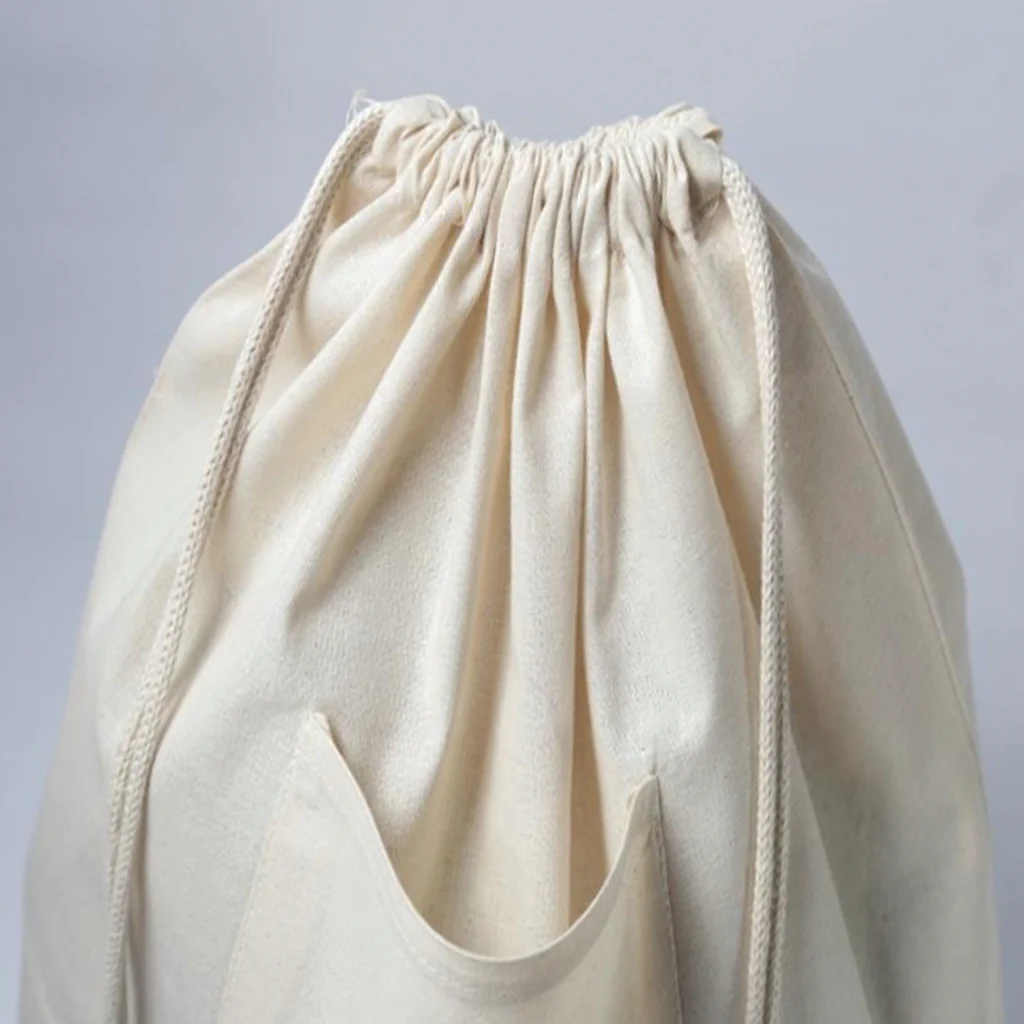Affordable Drawstring Cotton Laundry Bag W/ Front Pocket