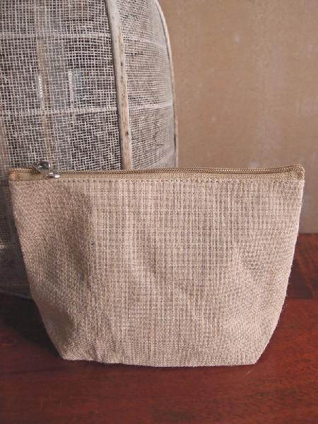 Zippered Jute / Canvas Pouch Cosmetic Bag with Gusset  (By Piece)