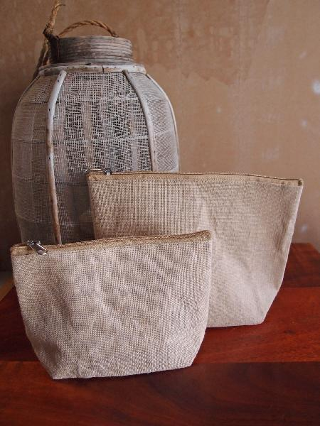 Zippered Jute / Canvas Pouch Cosmetic Bag with Gusset  (By Piece)