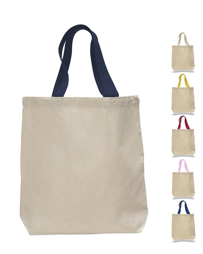 100% Cotton Canvas Tote Bags with Color Handles