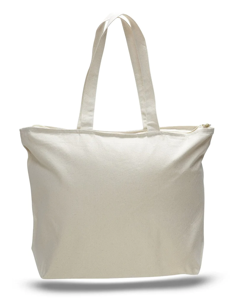 Cotton Canvas Tote Bag with Inside Zipper Pocket