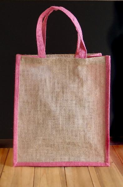 Gusseted Jute Tote Bags with Colored Trim and Handles (2 Available Sizes)