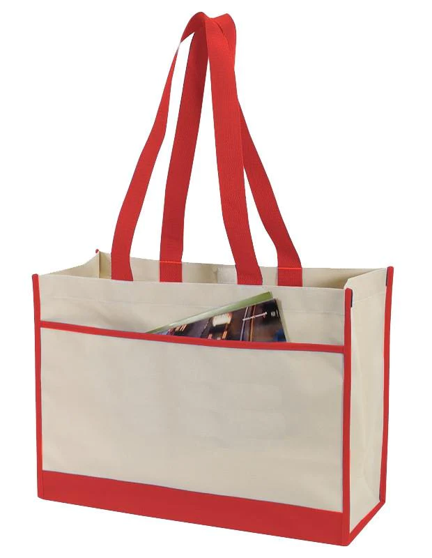 Two-Tone Polyester Tote Bag W/Side Pocket