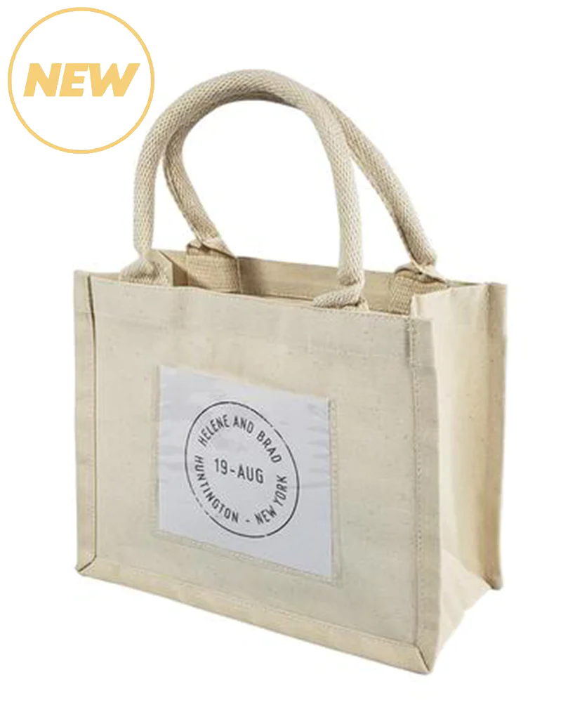 Natural Canvas Wedding Favor Tote Bags with Front Pocket