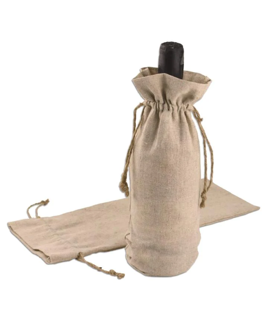Cotton-Jute Natural Wine Bags with Drawstrings Closure - Single Bottle - By Piece