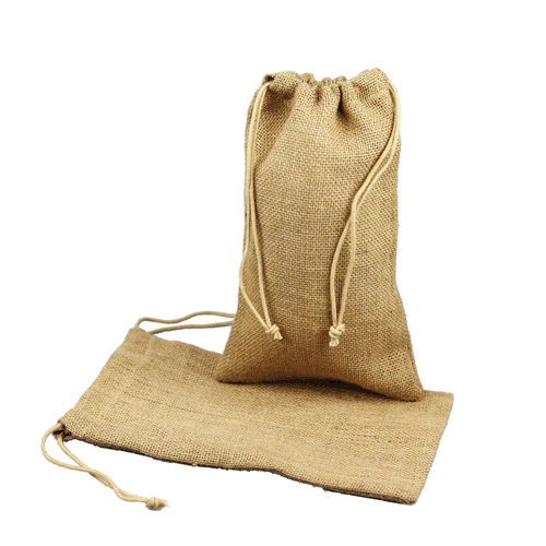 6" x 10" - Large Burlap Favor Gift Pouch with Jute Drawstring Cord - Pack of 12