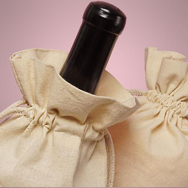 Single Bottle Natural Cotton Muslin Wine Bags with Drawstrings Closure - By Piece