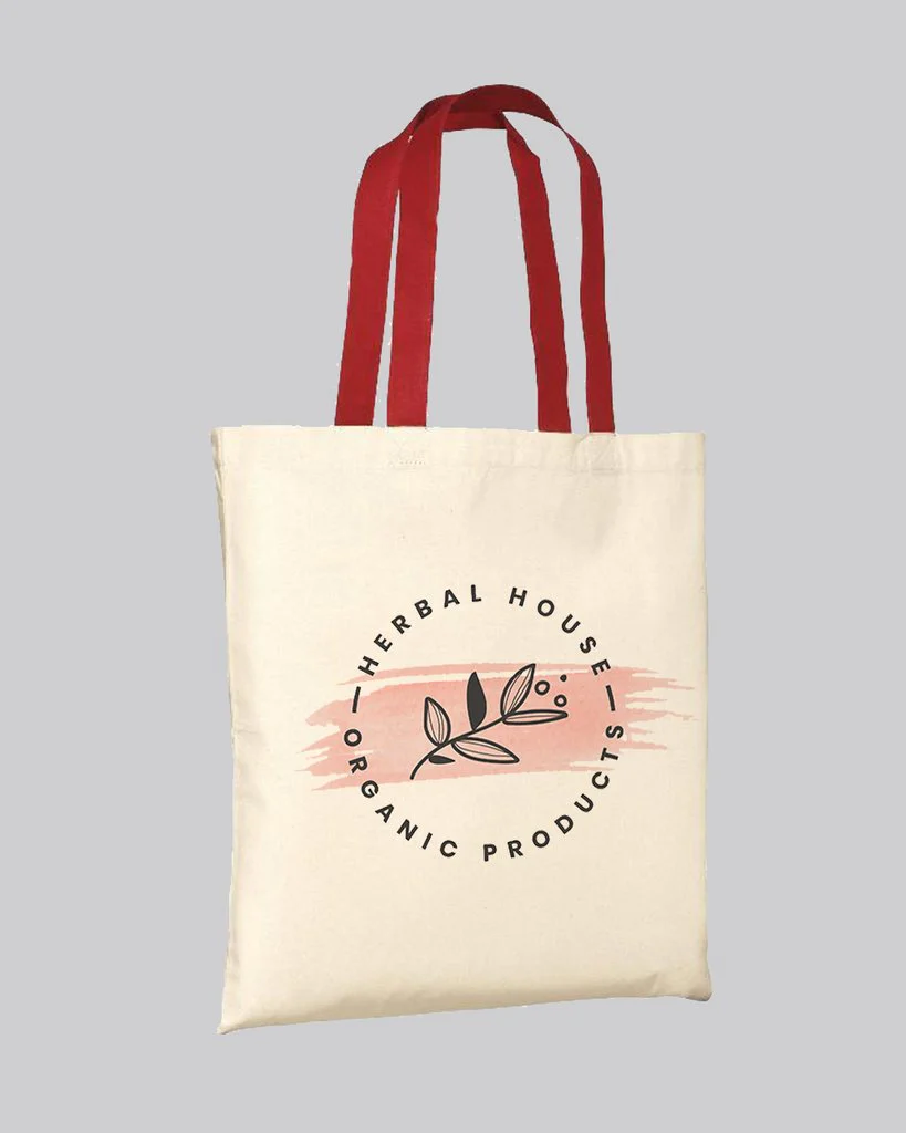 Color Handle Customized Cotton Tote Bags / Promo Logo Tote Bags Two Tone