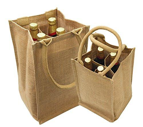 Natural Jute Wine Bags / Burlap Wine Tote Bags with Removable Dividers - By Piece