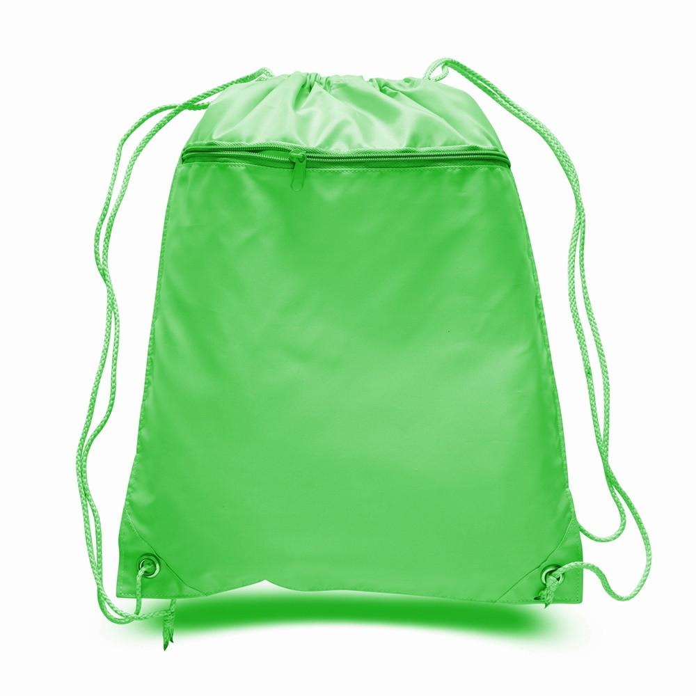 Polyester Value Drawstring Bags with Front Zippered Pocket