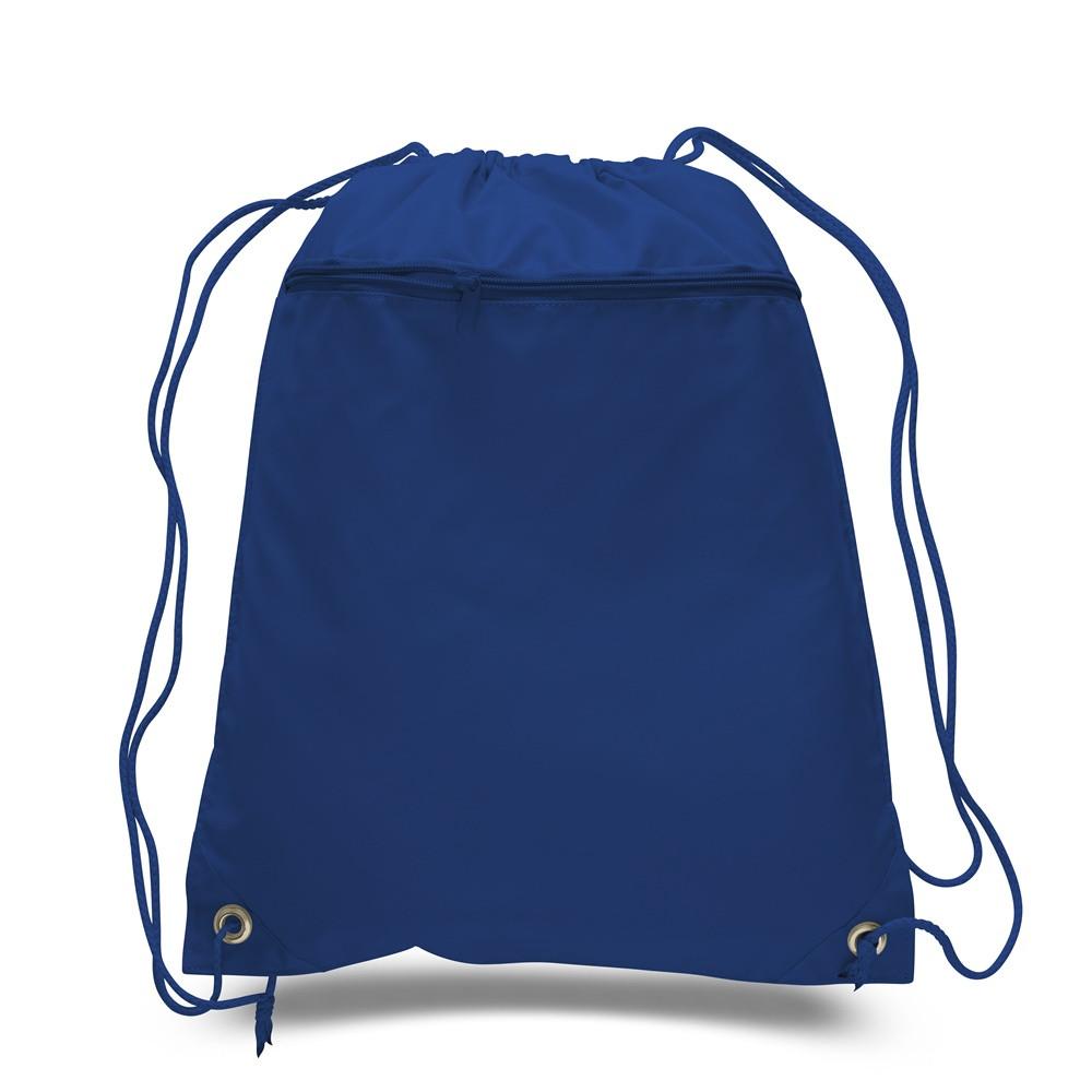 Polyester Value Drawstring Bags with Front Zippered Pocket