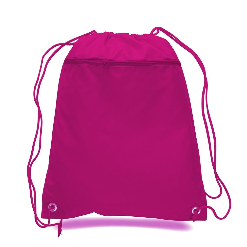 Polyester Value Drawstring Bags with Front Zippered Pocket